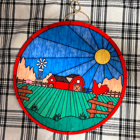 Stained Glass Farm Door Round